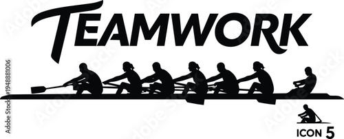 Teamwork concept with rowers in a boat teamwork