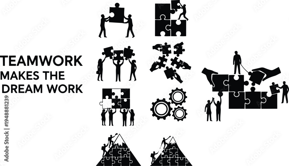 Obraz premium Teamwork makes dream work puzzle pieces with people working together