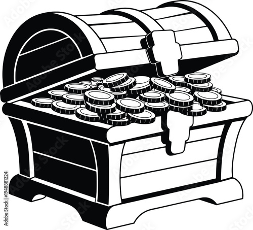 open treasure chest filled with gold coins vector illustration