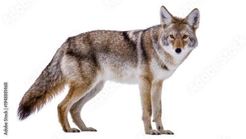 Fotografie Isolated majestic wild coyote standing confidently, showcasing natural fur and f