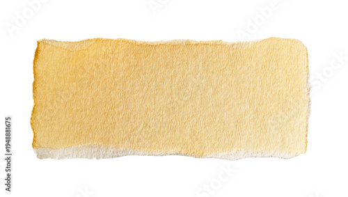 Isolated blank textured paper snippet with torn edges and a vibrant yellow watercolor wash.