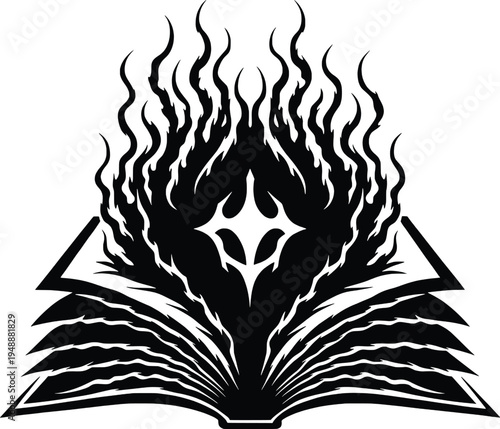 open book with flames and evil symbol vector illustration