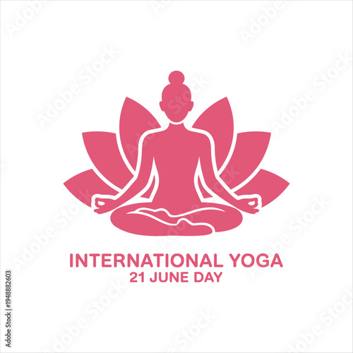 International Yoga Day 21 June Pink Lotus Meditation Woman Silhouette, Wellness and Mindfulness Concept Logo Design