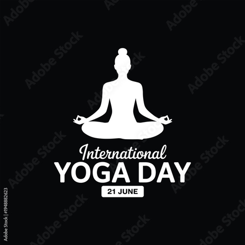 International Yoga Day Meditation Silhouette Woman Lotus Pose 21 June Wellness Illustration