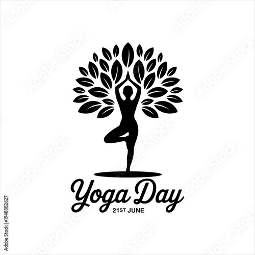 Yoga Day Silhouette Tree Pose Woman Meditation Nature Concept 21 June International Yoga Day Illustration
