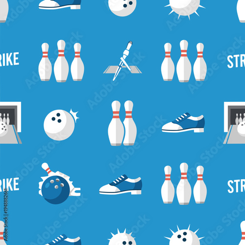 Bowling Sport Pattern with Pins Balls and Shoes