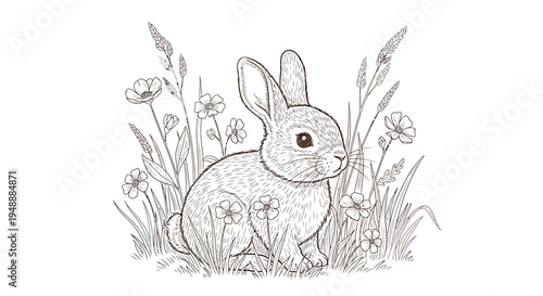 A cute rabbit in a field.