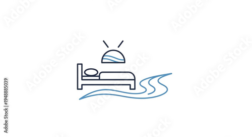 Sleeping person in bed with sun rising over water waves peaceful morning scene with calm atmosphere and serene environment