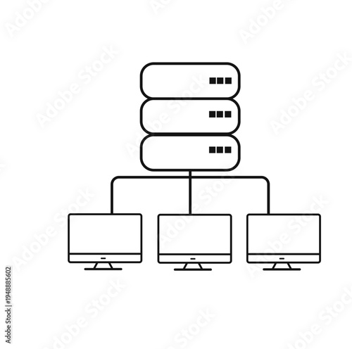 Vector Line Art Data Exchange Icon – Server to Computer Network Data Transfer Outline DATA EXCHANGE.ai
