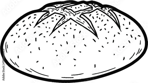 Rustic sourdough bread loaf hand drawn sketch icon isolated on transparent background for bakery and food packaging