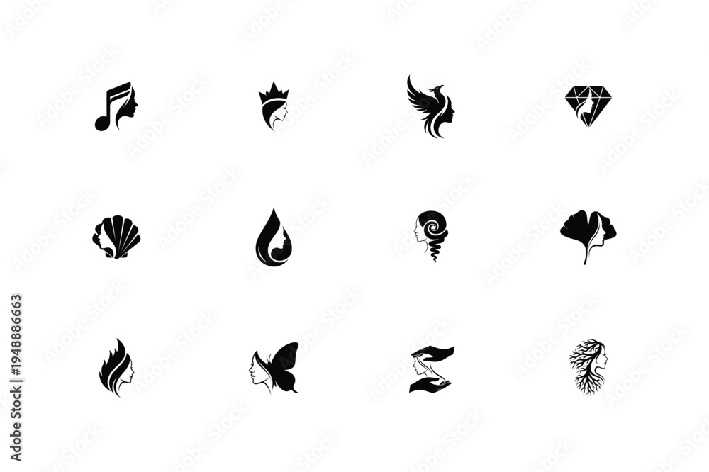 Fototapeta premium Diverse Symbolic Vector Icons for Female-Focused Branding