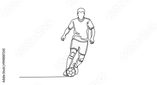 Soccer Player Kicking Ball Line Art Drawing.