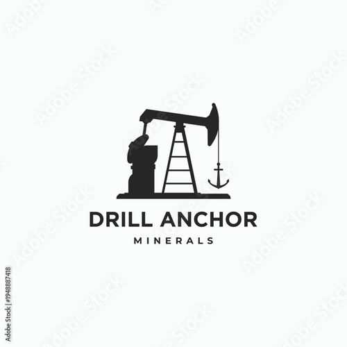 Drill anchor logo design concept. Oil derrick pump with anchor simple symbol logo icon sign vector illustration