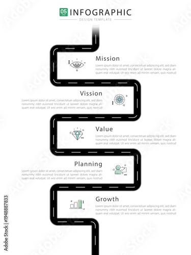 Timeline Creator infographic template. 5 Step timeline journey, calendar Flat simple infographics design template. presentation graph. Business concept with 5 options, gantt vector illustration.