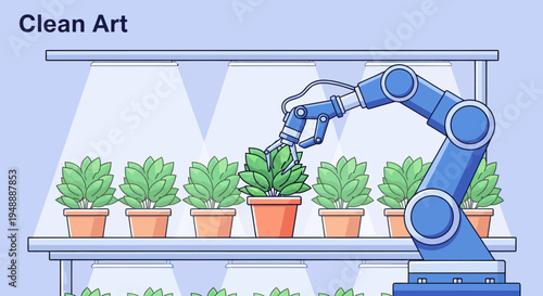 Robotic Arm Tending Potted Plants in an Indoor Hydroponic Farm with Bright Lighting