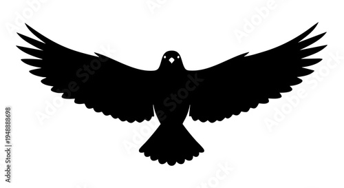Black eagle silhouette with spread wings, flying hawk bird vector icon, majestic predator falcon symbol isolated on white background