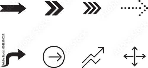 arrow navigation direction minimal icon set, pointer movement arrow symbol collection, interface direction arrow icons pack