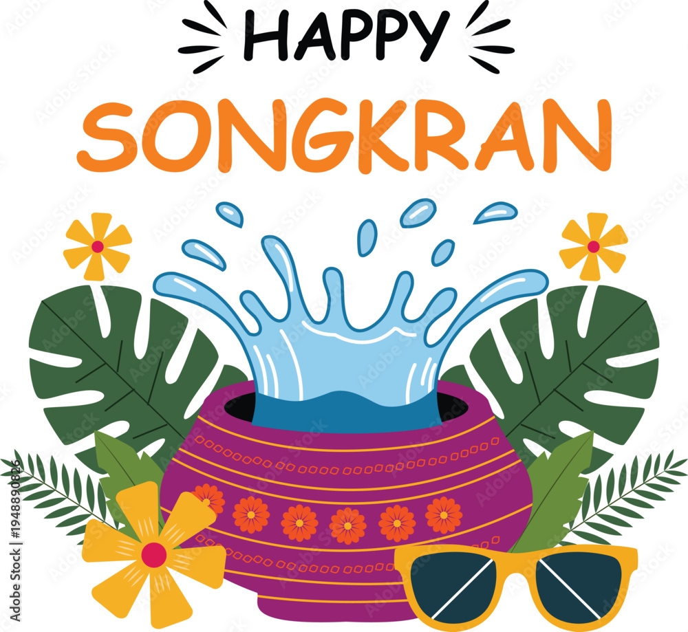 Fototapeta premium Happy Songkran Festival Water Splash Vector Illustration,