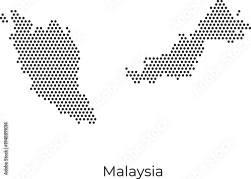 Minimalist Malaysia dotted map vector with a clean circle pattern. Ideal for travel industry designs, professional infographics, and modern technology-themed business presentations.