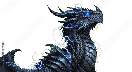 Dragon in Storm Head Profile Fantasy Creature Art