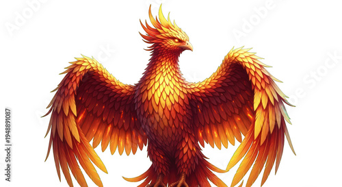 Phoenix Bird with Fiery Feathers Illustration