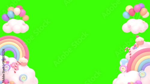 Cartoon rainbow candy frame on green screen animation. (loop)