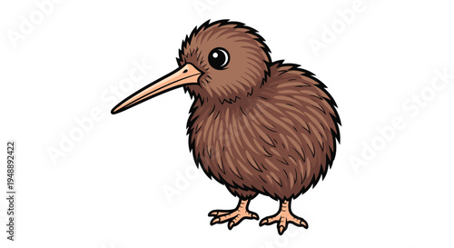 Adorable kiwi bird, a unique flightless avian species native to New Zealand, characterized by its fluffy brown plumage and long, slender beak.