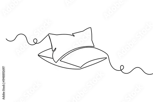 Pillow one line drawing simple minimalist home bedding outline vector illustration