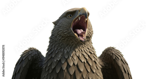 Eagle Close up Portrait with Open Mouth and Wings