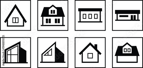 House and home building icons set featuring residential architecture cottage modern house and property symbols for real estate design