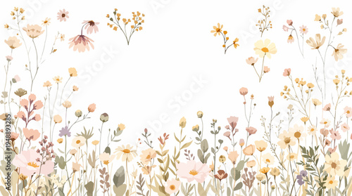 Delicate botanical lines featuring tiny blossoms and graceful leaves in a calming composition