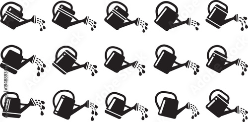 Black and white watering can icons on white background