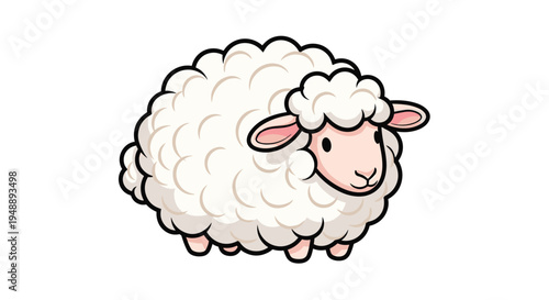 Adorable cartoon sheep, featuring fluffy white wool and a sweet, gentle expression, standing contentedly and radiating warmth on a white background.
