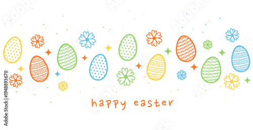line art colorful easter eggs on white background with floral decor