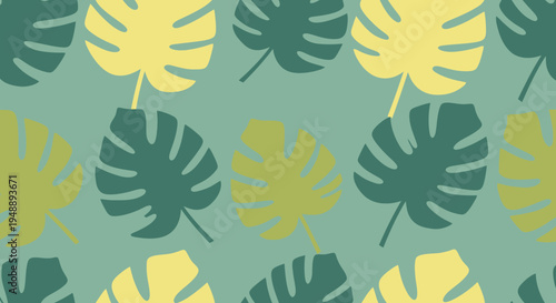 Flat Design Monstera Leaves Seamless Pattern for Tropical Botanical Lifestyle Background