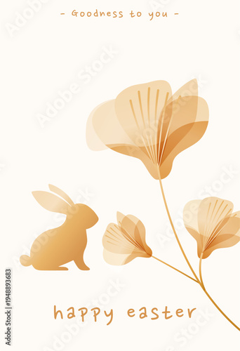 stylized golden rabbit and floral branches for easter celebration