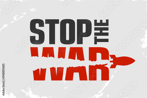 stop the war text sliced by flying bomb icon