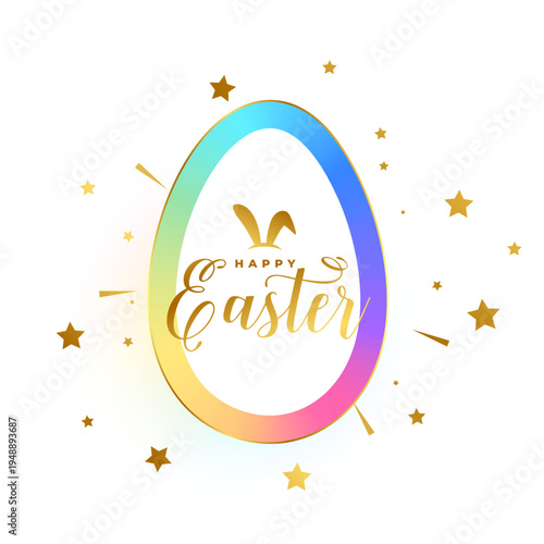 happy easter greeting card with colorful egg and golden star decor