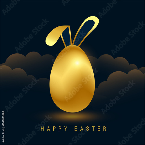 golden easter egg with rabbit ears on dark background design