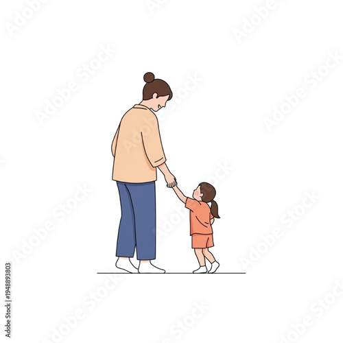 Single Parent with Child Spending Time Together Care and Love Vector Illustration