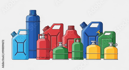 Colorful Assortment of Plastic Jerrycans and Containers Illustration.