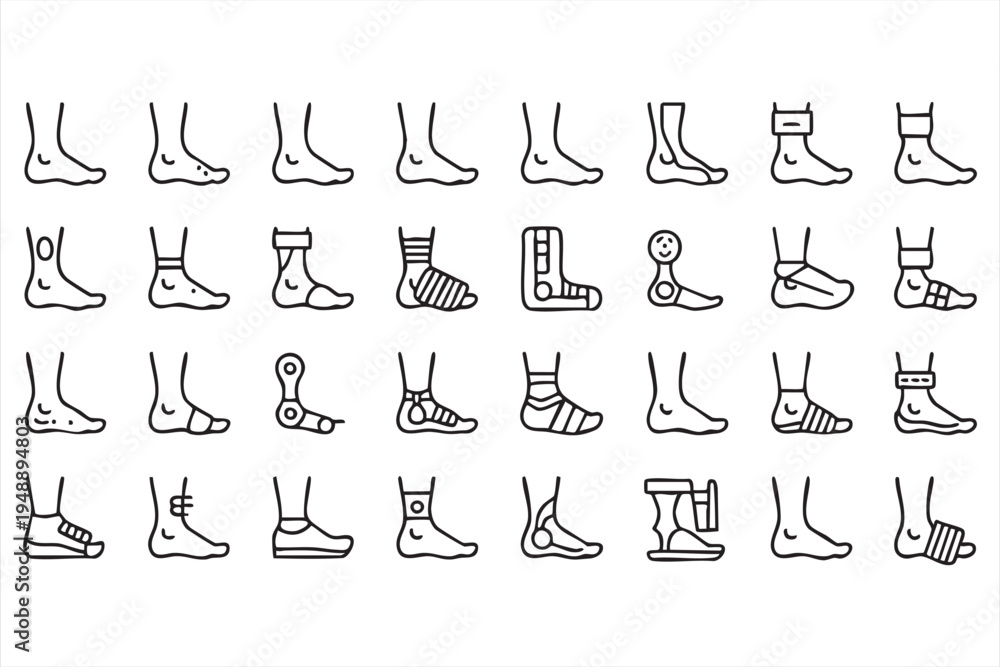 Ταπετσαρία Foot Trauma Treatment and Rehabilitation Symbol Icon Bundle