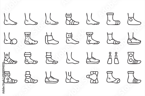 Sports Injury Foot Care and Orthopedic Therapy Icons
