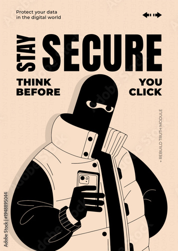 Stay Secure Cybersecurity Concept With Hacker Using Smartphone