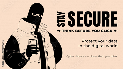 Stay Secure Cybersecurity Concept With Hacker Using Smartphone