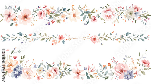 Subtle floral garlands with warm pastel hues and light botanical detailing