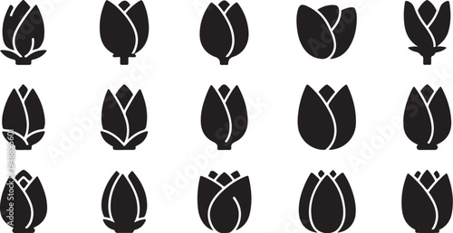 Black Tulip Silhouettes on White Background Pattern