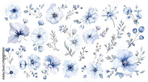 Watercolor floral garlands with tiny blossoms and leaves forming delicate horizontal stripes