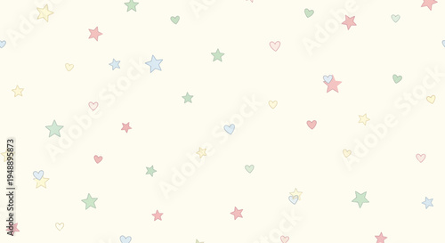 Cute Pastel Stars and Hearts Doodle Pattern for Childish Backgrounds and Celebrations