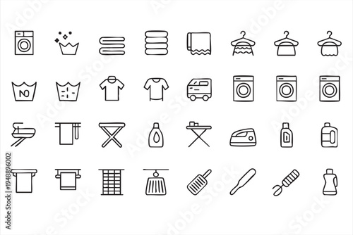 Laundry And Clothing Care Line Icons With Washing Machine Detergent Iron And Dry Cleaning
